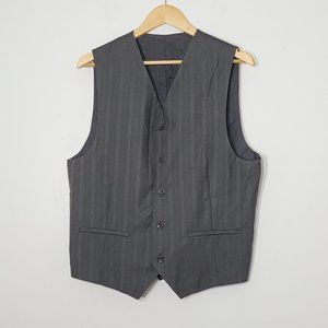 Vintage Mens Pinstripe Suit Vest Dark Gray Button Front Special Occasion Formal